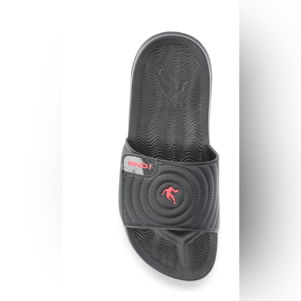 AND1 Athletic Adjustable Swirl Sandals Men’s Size 8 Black Red Comfort Slides NWT